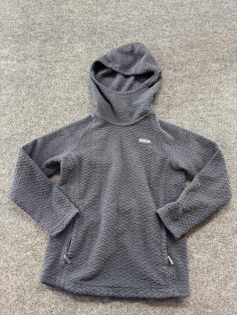 Patagonia Jacket Womens XS Gray Fleece Hooded Pullover Textured Zip Pockets